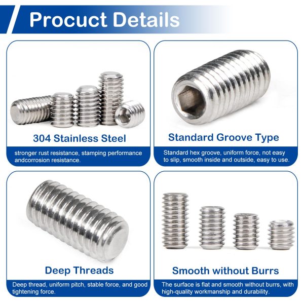 MroMax Stainless Steel Set Screws Assortment Kit 300 Pcs-3