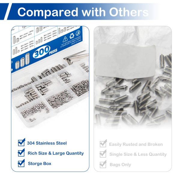 MroMax Stainless Steel Set Screws Assortment Kit 300 Pcs-5