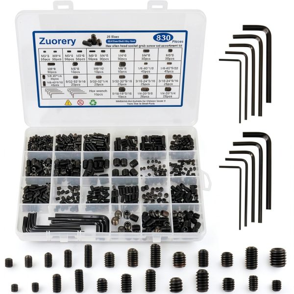 Zuorery Set Screws 830 Pcs Alloy Steel Assortment Kit-0
