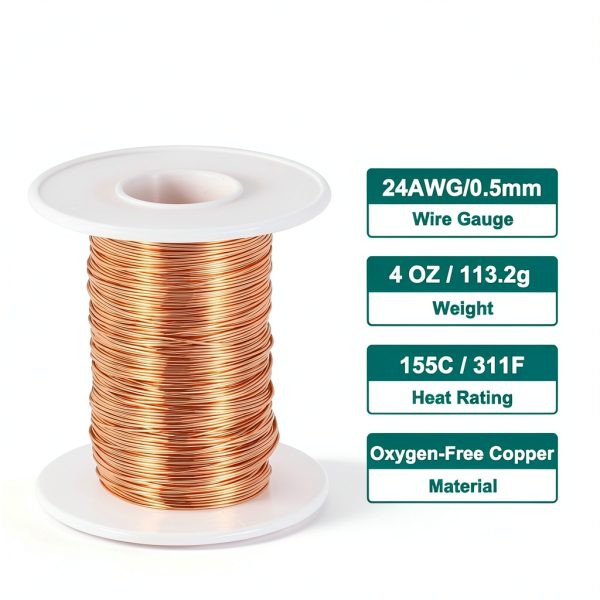 Generic 24 AWG Magnet Wire, 24 Gauge Enameled Copper Wire, 4 oz Magnetic Coil Wire for Transformer, Motor, Electric, 155C(311F)-1