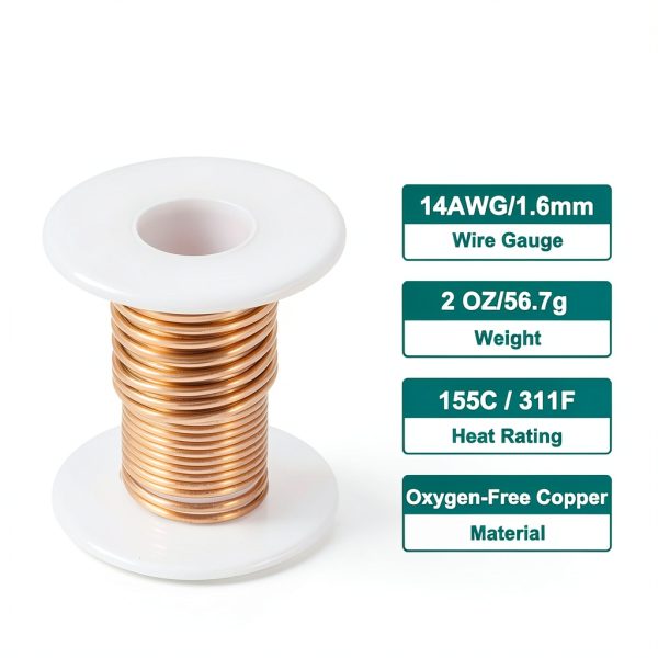 MECCANIXITY 14 AWG Magnet Wire, 14 Gauge Enameled Copper Wires 2 oz Magnetic Coil Wire for Transformer Motor Electric, F Grade 311 Fahrenheit (155 Celsius), Copper Color-1